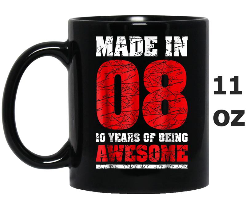 10th Birthday Gift  Made In 2008 Awesome 10 Years Old Mug OZ
