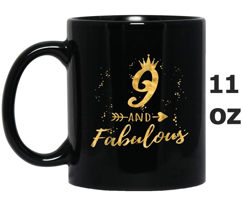 9 and Fabulous 9th Birthday Party Gold Gif for Girls Mug OZ