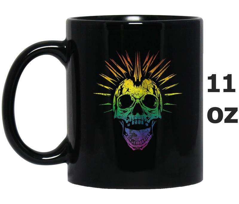 Alternative Gay Pride Rainbow Skull Mohawk Mug OZ