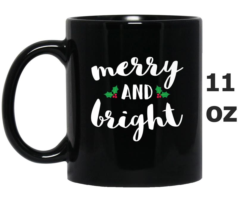 Christmas Merry Bright Text Mistletoe Mug OZ