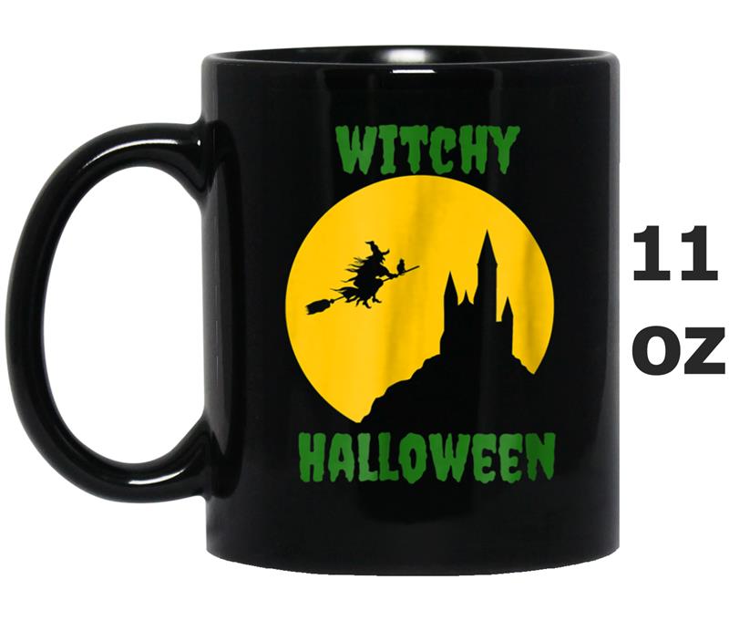 Creepy Witch Halloween Broomstick Costume Mug OZ