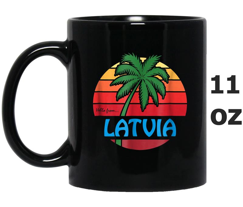 Latvia Vintage Summer Palm Tree Beach Tee, Mug OZ