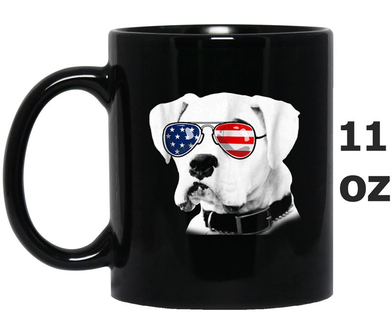 Patriotic White Boxer Dog 4th of july Mug OZ