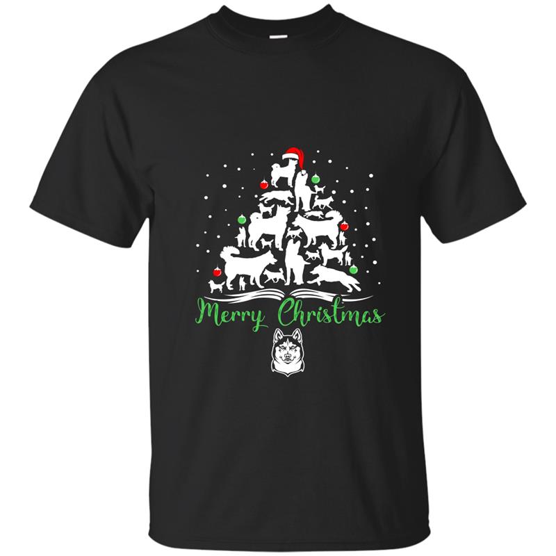 Siberian Husky Christmas Tree Merry Christmas Gift T-shirt-ANZ T-shirt-mt
