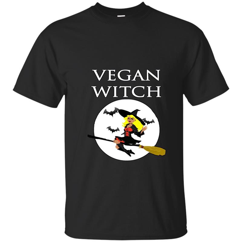 Vegan Witch Shirt Halloween Black Cat Broom Blonde T-shirt-mt