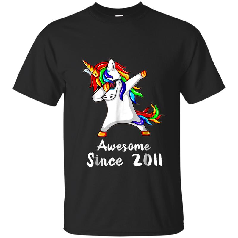 7 Years Old 7th Birthday Unicorn Dabbing  2011 Gift T-shirt-mt