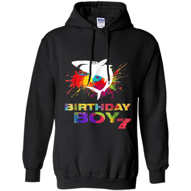 7th Birthday Boy  Colourful Shark Hoodie-mt