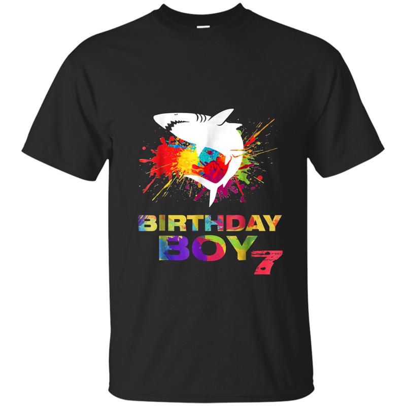 7th Birthday Boy  Colourful Shark T-shirt-mt