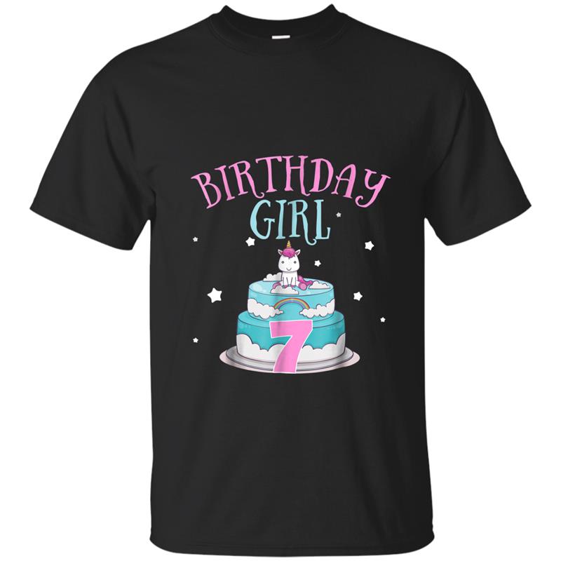 7th Birthday  Unicorn Cake Awesome Gift 7 Years Old T-shirt-mt