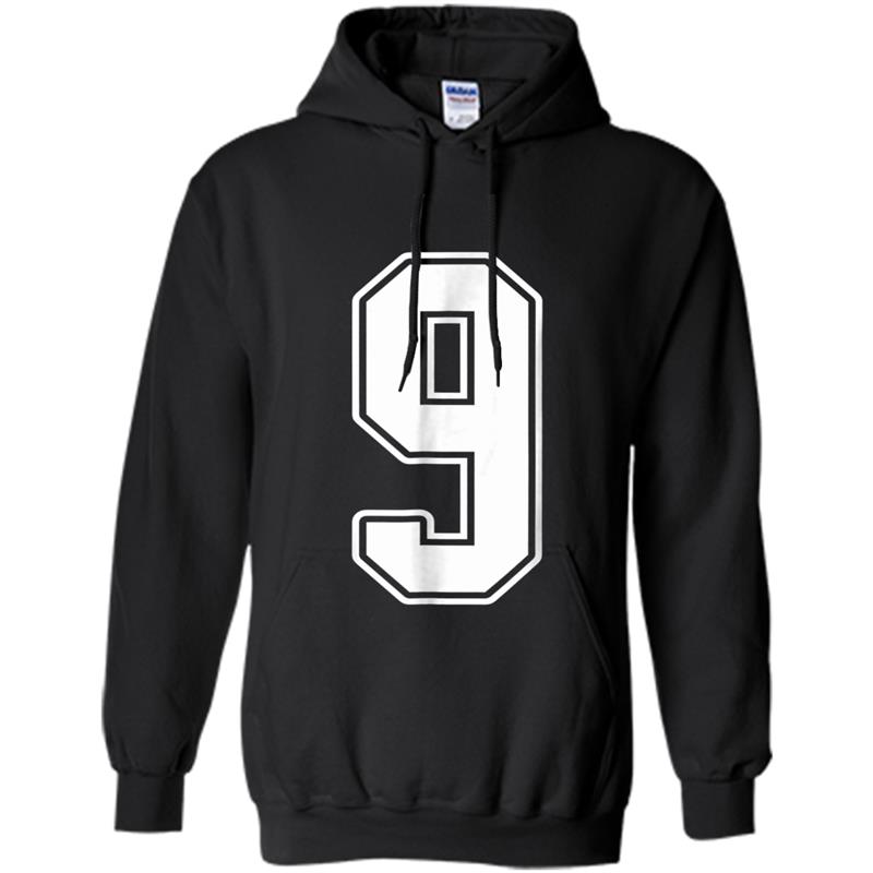 9 White Outline Number 9 Sports Fan Jersey Style Hoodie-mt