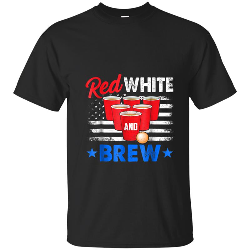 American Flag Day Beer Pong Red White And Brew T-shirt-mt