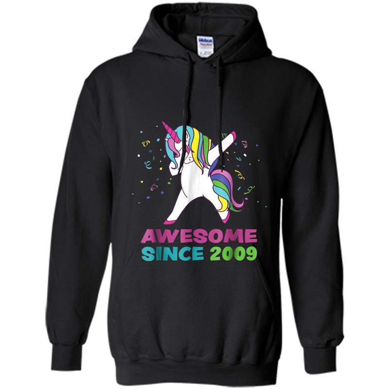 Awesome Since 2009 Dabbing Unicorn 9th Birthday Hoodie-mt