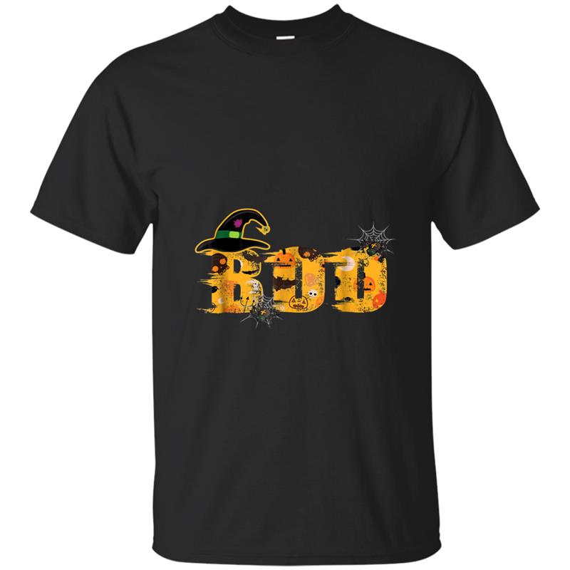 Boo Halloween  With Spiders And Witch Hat T-shirt-mt