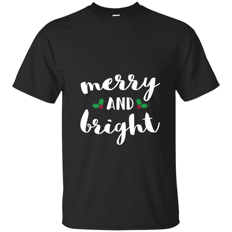 Christmas Merry Bright Text Mistletoe T-shirt-mt