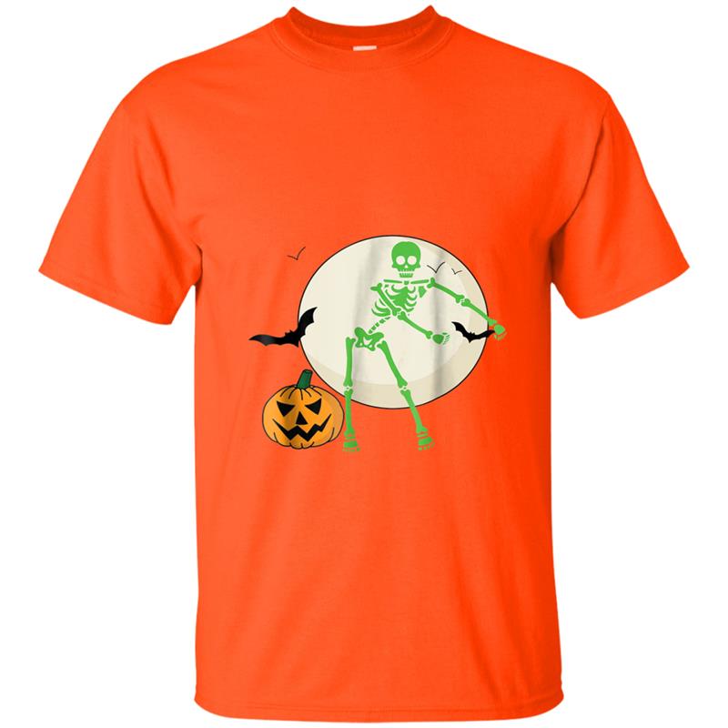 Green Halloween Skeleton  Flossing Dance Jack O Lantern T-shirt-mt