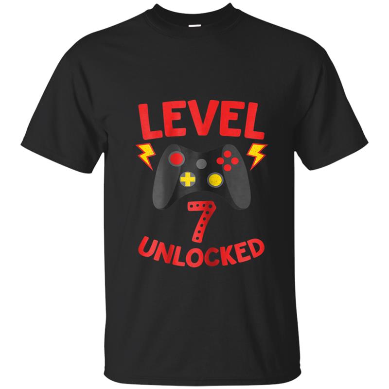 Level 7 Unlocked - Funny 7 Year Old Gamer Birthday T-shirt-mt