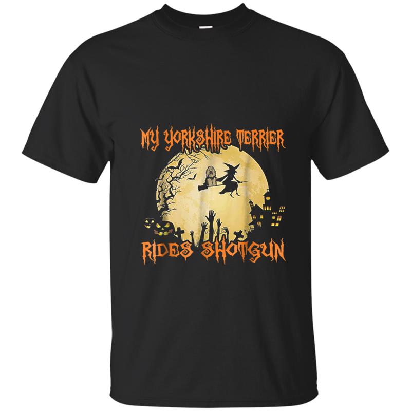 My Yorkshire Terrier Rides Shotgun Dog Lover Halloween Tee T-shirt-mt