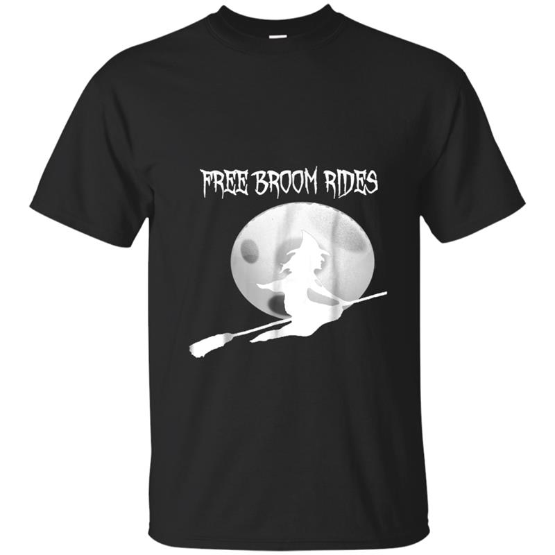 Spooky Halloween Broom Rides Flying Witch In Moonlight T-shirt-mt