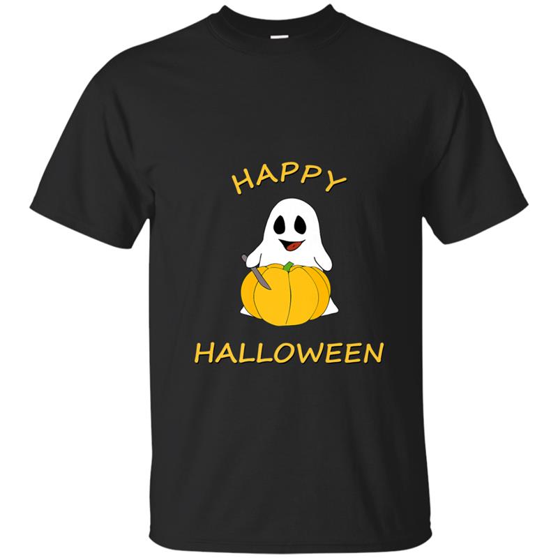 Spooky Halloween Ghost Carving Pumpkin  for Women T-shirt-mt