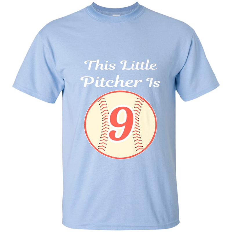 This Little Pitcher Is 9 Year Old Birthday Baseball T-shirt-mt