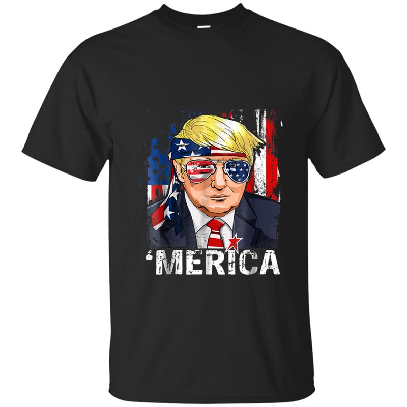 Trump Merica  Murica 4th of July American Flag T-shirt-mt