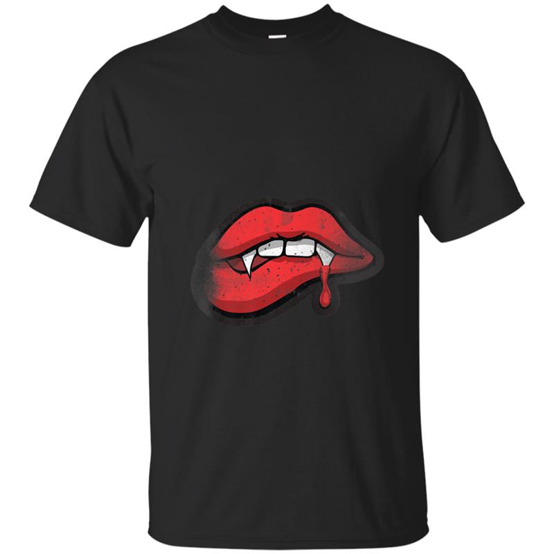 Vampire Lips Bite Me Gothic Spooky Creepy Fangtastic T-shirt-mt