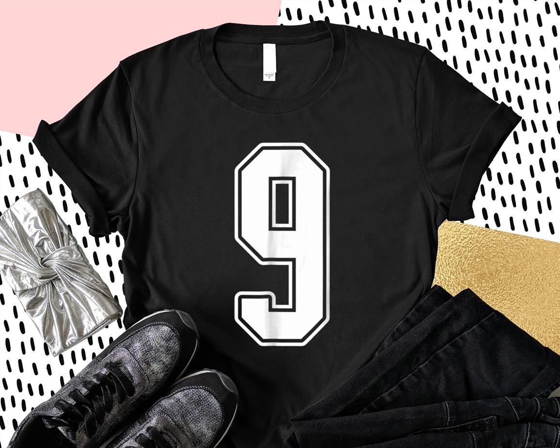 9 White Outline Number 9 Sports Fan Jersey Style