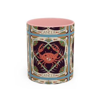 Pink Cancer Zodiac Ceramic Coffee Mug Celestial Crab Astrology Cup 11oz