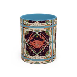 Light Blue Cancer Zodiac Ceramic Coffee Mug Celestial Crab Astrology Cup 11oz