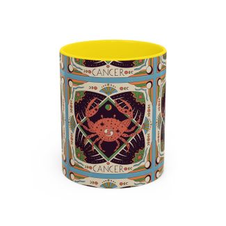 Yellow Cancer Zodiac Ceramic Coffee Mug Celestial Crab Astrology Cup 11oz