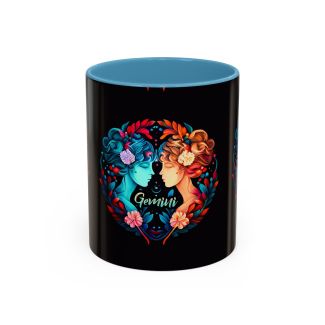 Light Blue Gemini Zodiac Ceramic Coffee Mug Colorful Twin Faces Astrology Cup 11oz