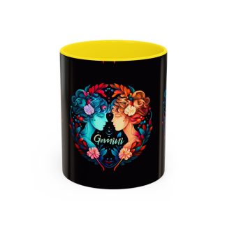 Yellow Gemini Zodiac Ceramic Coffee Mug Colorful Twin Faces Astrology Cup 11oz