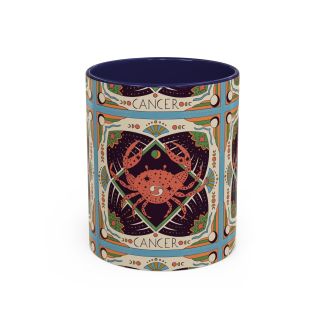 Navy Cancer Zodiac Ceramic Coffee Mug Celestial Crab Astrology Cup 11oz
