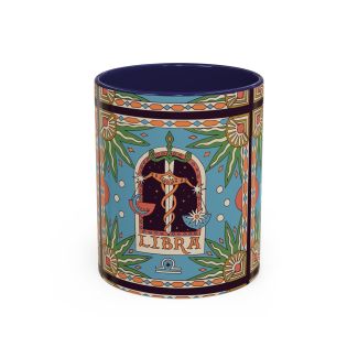 Navy Libra Zodiac Ceramic Coffee Mug Scales Celestial Astrology Cup 11oz