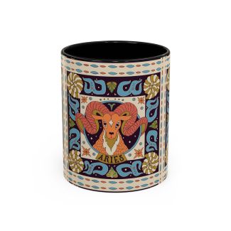 Aries Zodiac Ceramic Coffee Mug Stylized Ram Astrology Art Cup 11oz & 15oz