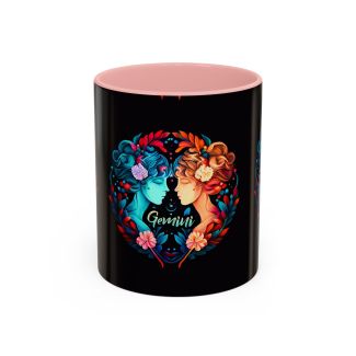 Pink Gemini Zodiac Ceramic Coffee Mug Colorful Twin Faces Astrology Cup 11oz