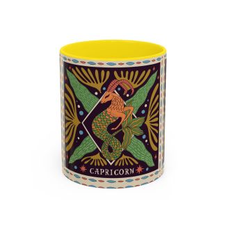 Yellow Capricorn Zodiac Ceramic Coffee Mug Sea-Goat Astrology Art Cup 11oz